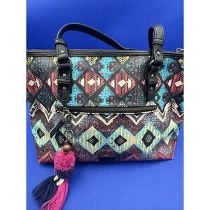 The Sak Hasley Happy & Free Geometric Aztec Tribal Print Tote Shoulder Bag READ